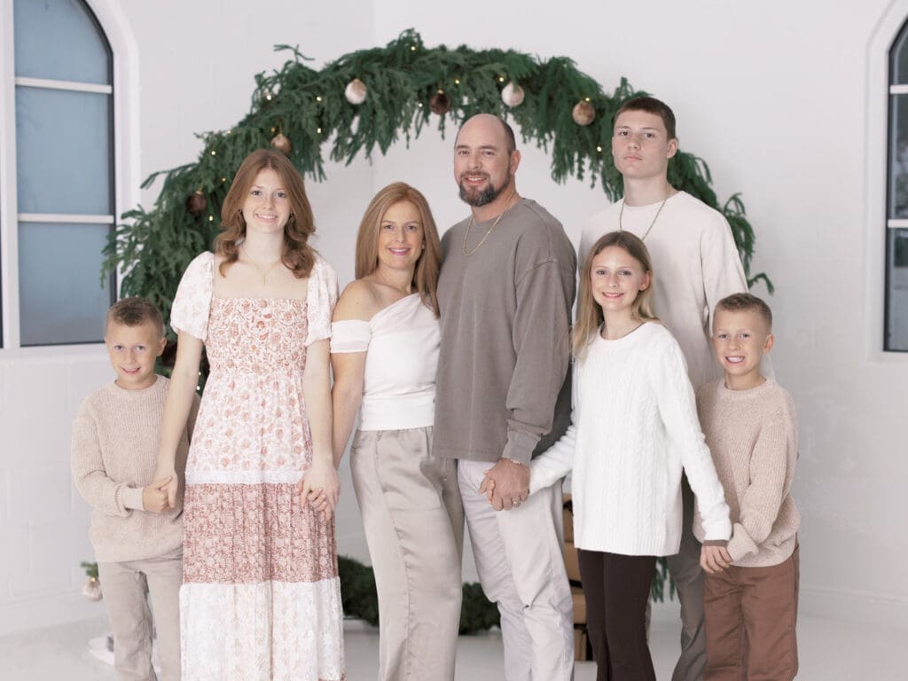 Christmas Family Photo with coordinated outfits.