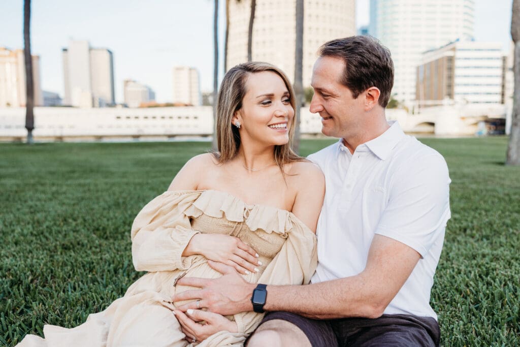 University of Tampa maternity session location with architecture and river views